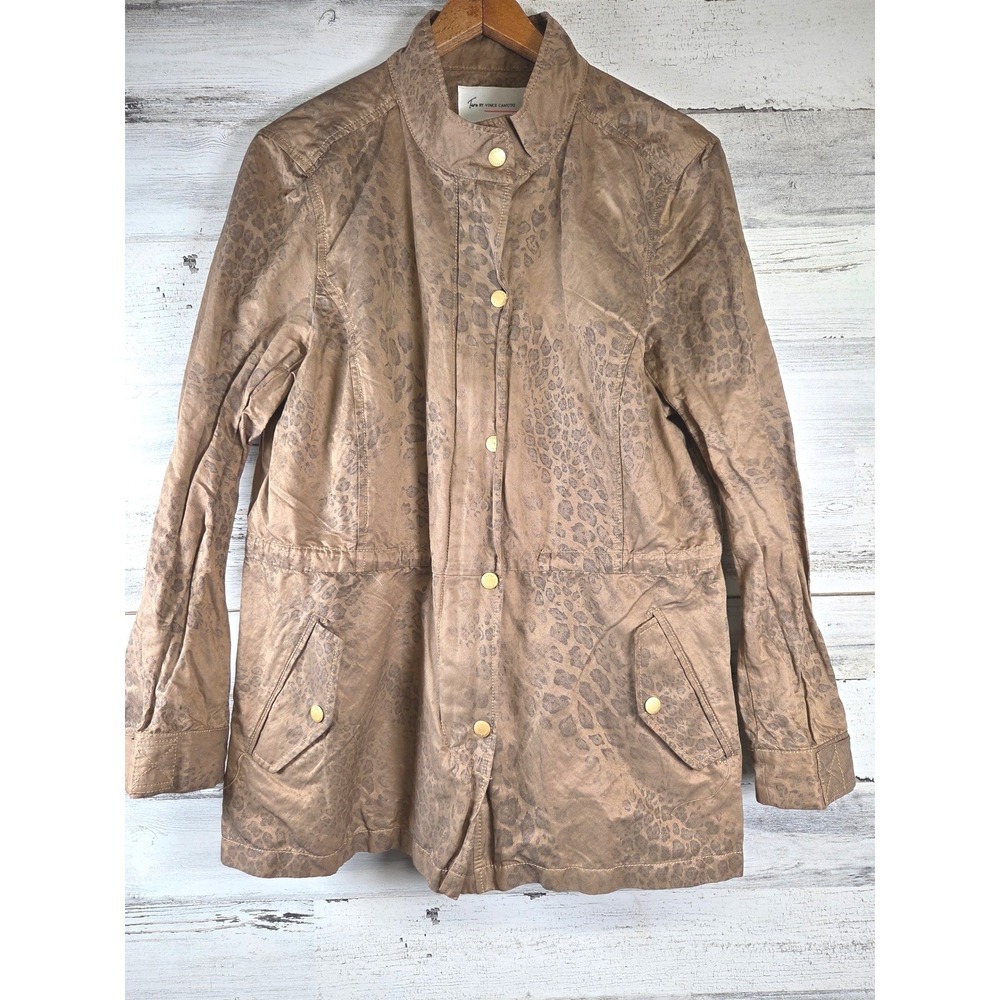 Two by Vince Camuto Utility Jacket Womens Medium Tan Leopard Print Field